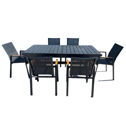 שולחן אלומיניום נפתח ל 2.2 מ' פראג+6 כיסאות PLAYA