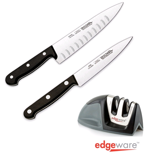 סט המורכב מסכין שף + סכין ירקות ומשחיז