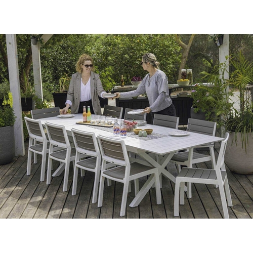 פינת אוכל שולחן אלומיניום נפתחת + 10 כיסאות ולנסיה