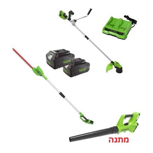 סט גינון מקצועי POWERFUL מטען וסוללות GREENWORKS