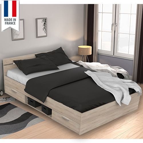 מיטה זוגית רחבה עם מגירות ותא אחסון תוצרת צרפת