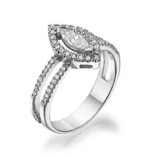 טבעת אירוסין מרקיזה זהב 14K משובצת יהלומים