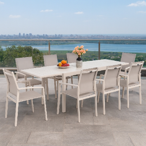 שולחן מרינו אלומיניום נפתח 2.70 מוקה+4 כיסאות ארז