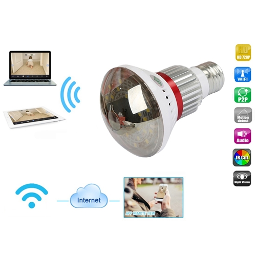 מצלמת IP אלחוטית נסתרת במנורת לד עם מיקרופון