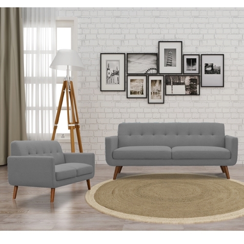 מערכת ישיבה 3+2 מבד בעיצוב רטרו עם קווים מעוגלים