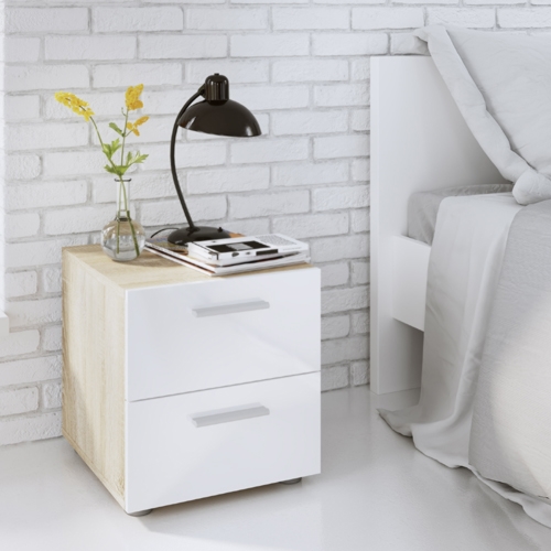 זוג שידות לילה 2 מגירות עם חזית לבן מבריק