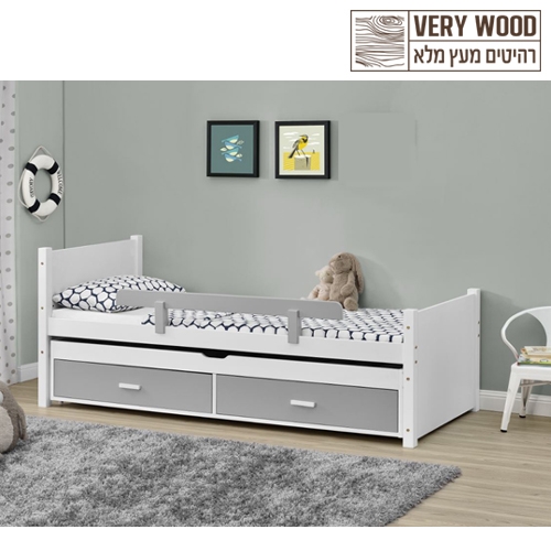 מיטת ילדים מעץ מלא עם מיטת חבר נשלפת דגם ליאור