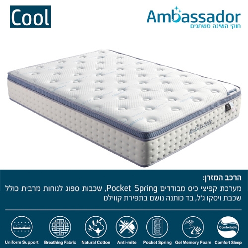 מזרן קפיצים מבודדים עם שכבת ויסקו ג'ל