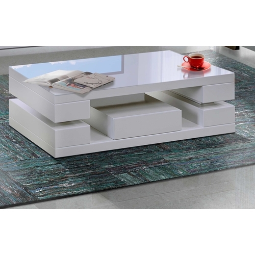 שולחן לסלון עם מגירה בצבע לבן בגימור אפוקסי