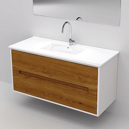 ארון אמבטיה מגירות עץ מלא עם מראה וכיור