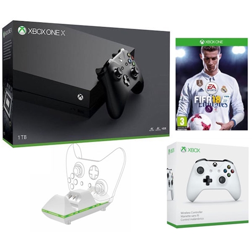 חיסול מלאי Xbox One X חבילה כוללת 2 בקרים משחק FIFA18 ומתנות