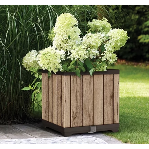 עציץ דקו מרובע דמוי עץ בגווני חום מבית KETER