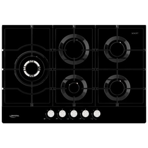 כיריים גז 5 להבות זכוכית שחורה קריסטל דגם GH75GB