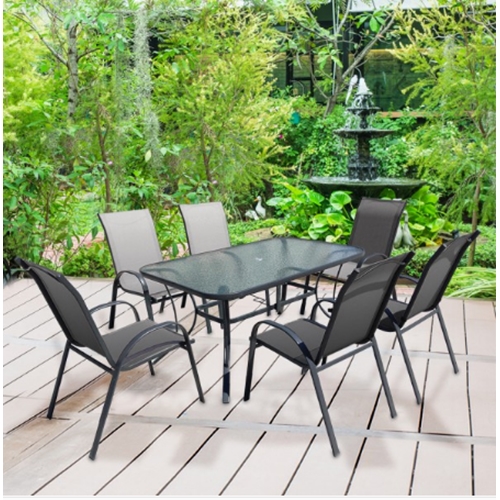 פינת אוכל לגינה דגם וגאס 7 חלקים שחור