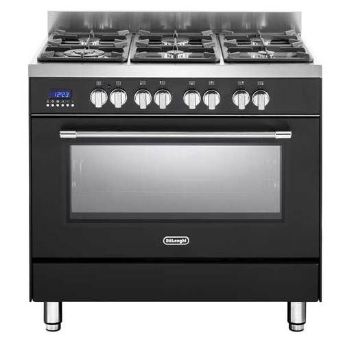 תנור משולב כיריים 90 ס”מ 6 להבות Delonghi שחור פחם