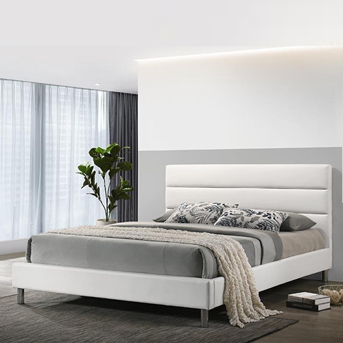 מיטת נוער רחבה ומעוצבת 120x190 בריפוד דמוי עור לבן