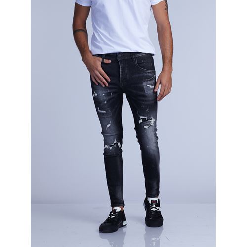 ג'ינס סקיני שחור עם שפשופים וקרעים