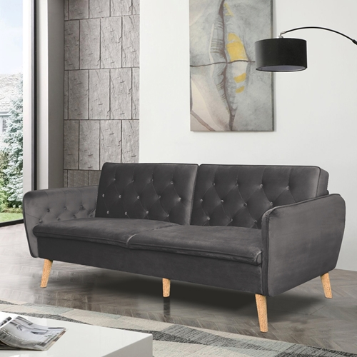 ספה תלת מושבית נפתחת למיטה רחבה מרופדת בד קטיפה