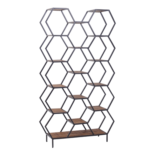 יחידת מדפים מרהיבה מברזל בשילוב עץ מנגו טבעי מלא