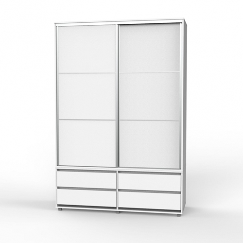 ארון הזזה 2 דלתות 4 מגירות בצבע לבן יראון