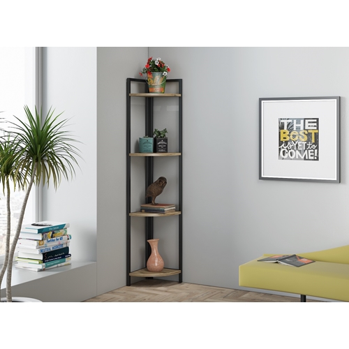 כוננית פינתית מעוצבת עשויה מתכת בשילוב עץ