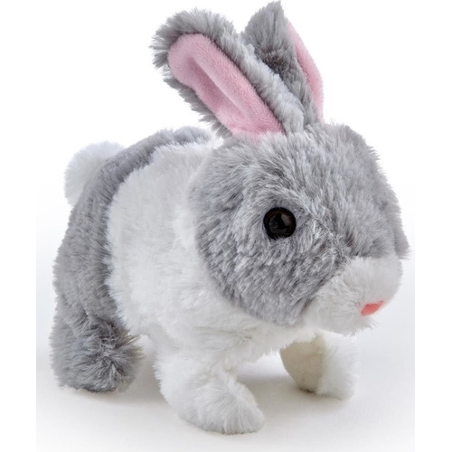 בובת ארנבון לבן\אפור-אוזניים ואף זזים ומשמיעה קול!