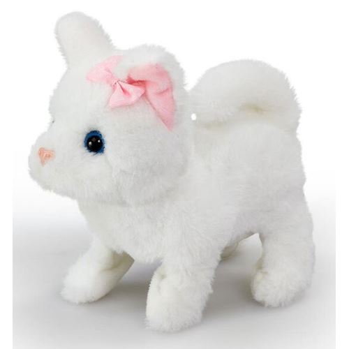 בובת חתלתול מייללת, הולכת ומקשקשת בזנב - לבן