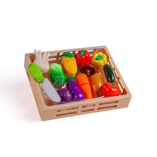 סט משחק לילדים מפלסטיק- מגש עם מגוון ירקות וסכין