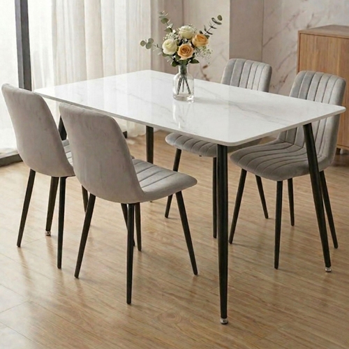 פינת אוכל מקרמיקה לבנה + 4 כיסאות Tudo Design