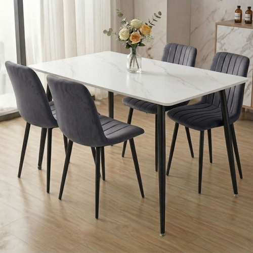 פינת אוכל מקרמיקה לבנה + 4 כיסאות Tudo Design