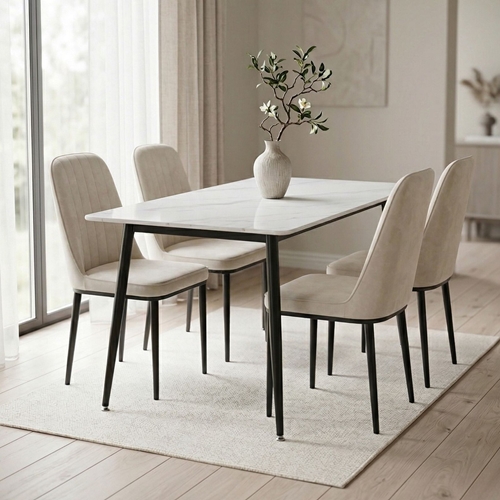 פינת אוכל מקרמיקה לבנה + 4 כיסאות Tudo Design