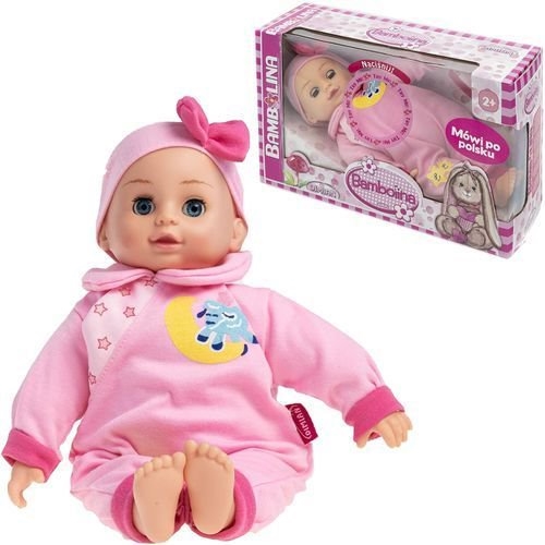 בובה מקסימה מדברת עם ביגוד ורוד תואם ועיניה נסגרות