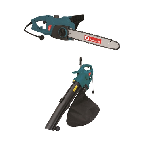 סט גינון 2 כלים מפוח עלים חשמלי + מסור שרשרת חשמלי