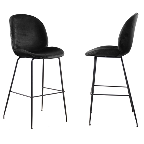 זוג כסאות בר מרופדים בד קטיפה עם רגלי ברזל