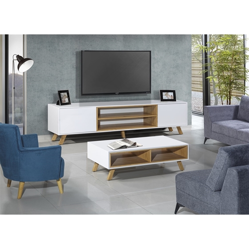 סט מזנון ושולחן מרהיב המשלבים צבע לבן ועץ