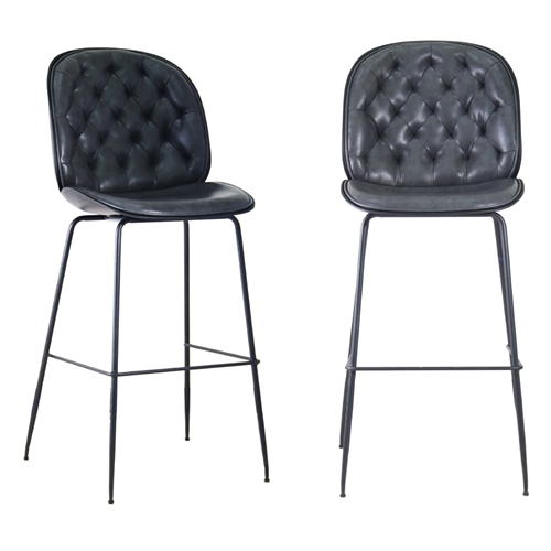 זוג כסאות בר מפוארים מרופדים בד רחיץ עם רגלי ברזל