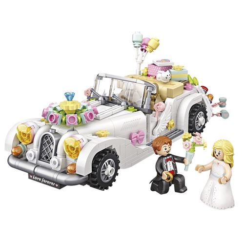 משחק הרכבה ובניה עם 676 מיני אבנים - מכונית חתונה חגיגית