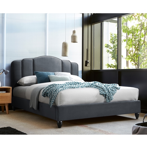 מיטה זוגית מרופדת בד 140x190 עם ראש מדורג ורגלי עץ