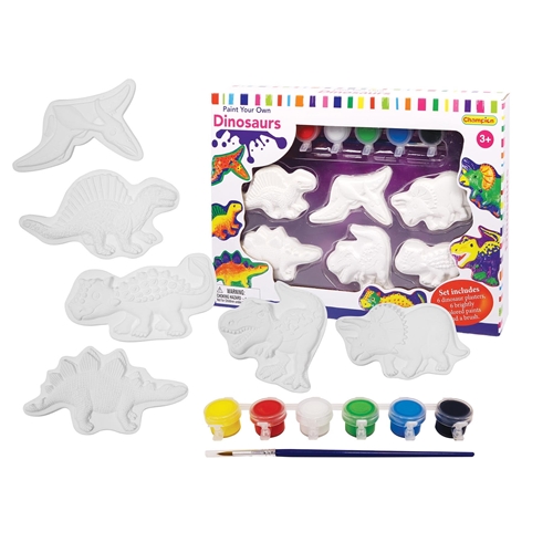 ערכת צביעת דינוזאורים מגבס עם צבעים ומברשת