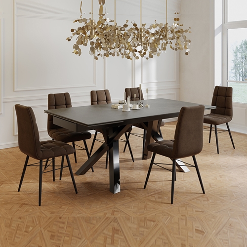 פינת אוכל מפוארת עם שולחן קרמיקה 1.8 מ' + 6 כסאות