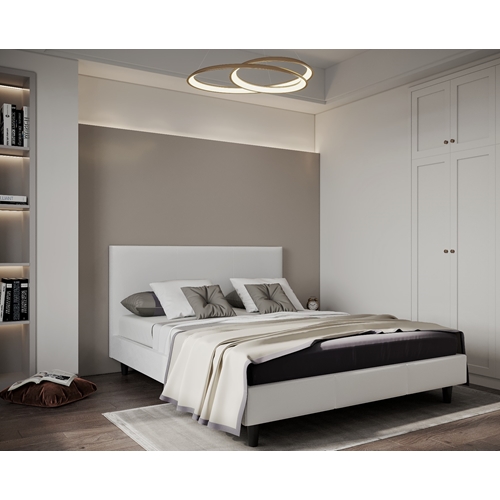 מיטה זוגית מרופדת דמוי עור דגם SHELLY לבן