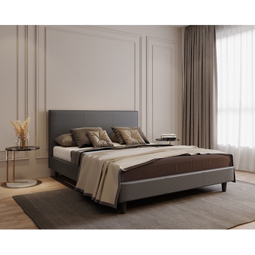 מיטה זוגית מרופדת דמוי עור דגם SHAGI צבע אפור