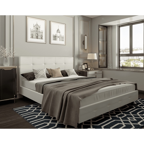 מיטה זוגית מרופדת דמוי עור דגם SOFI צבע לבן