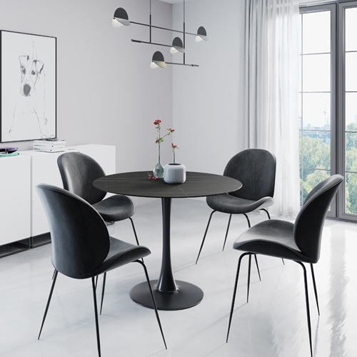 פינת אוכל עגולה עם שולחן פלטת אבן ייחודית +4 כסאות