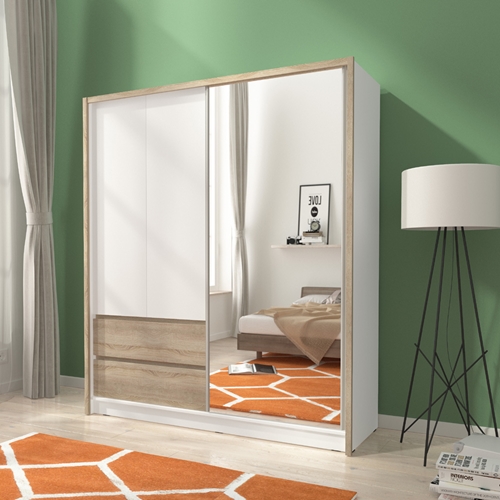 ארון בגדים 180 ס"מ משולב הזזה ופתיחה עם מראה