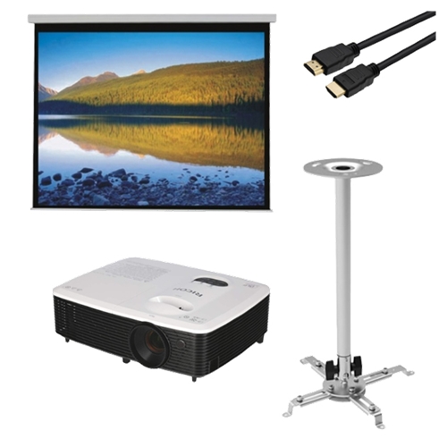 ערכת קולנוע ביתי+מקרן HD+מסך הקרנה ידני+כבל HDMI