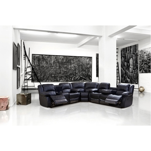 סלון דמוי עור פינתי 4 ריקליינרים ומגשי בר LEONARDO