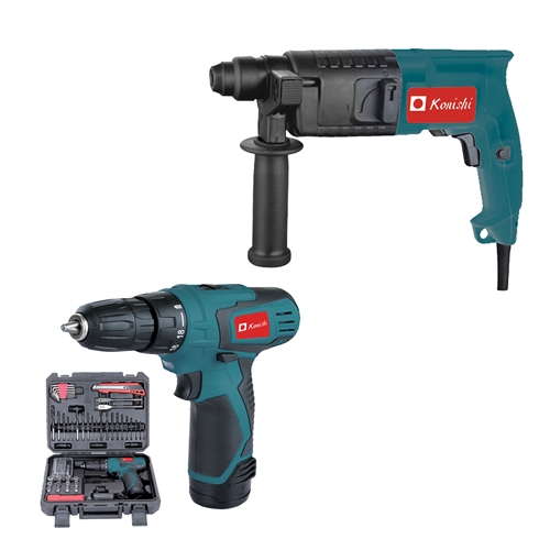 סט מברגת גיר מאובזרת ביותר 12V + פטישון חשמלי 500W