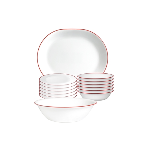 סט כלי הגשה 14 חלקים קורל פס אדום תוצרת קורנינג