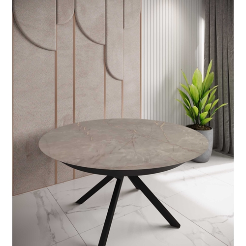 שולחן פינת אוכל נפתח עגול מעץ דמוי שיש גרניט מוזהב